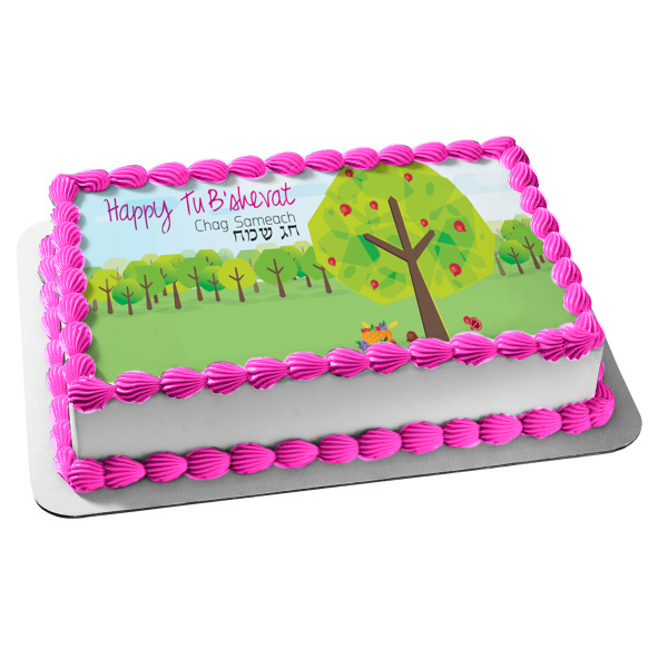 Happy Tu B'Shevat Apple Trees Edible Cake Topper Image ABPID55211