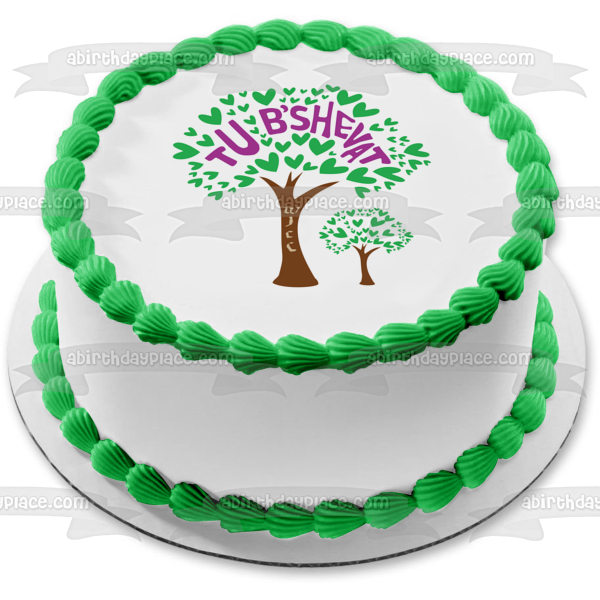 Happy Tu B'Shevat Trees with Heart Leaves Edible Cake Topper Image ABPID55212