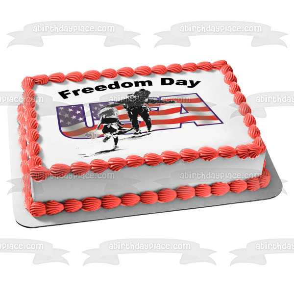 Freedom Day USA American Flag Soldier Edible Cake Topper Image ABPID55213