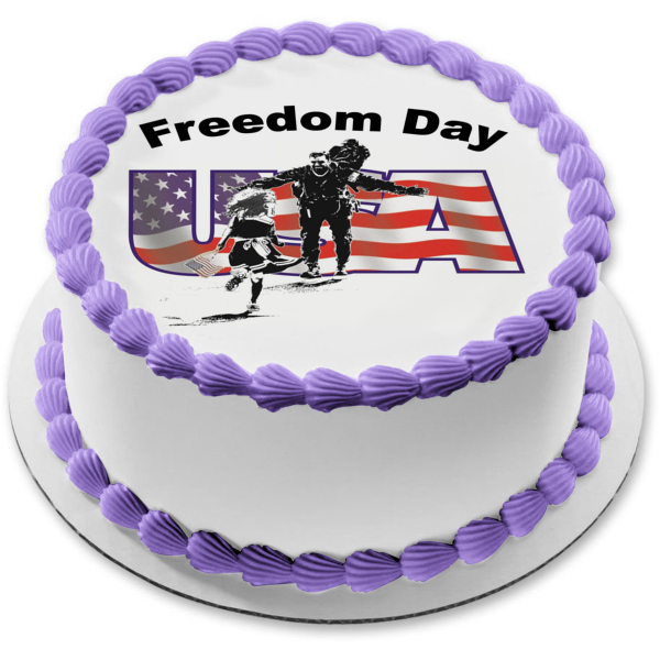 Freedom Day USA American Flag Soldier Edible Cake Topper Image ABPID55213