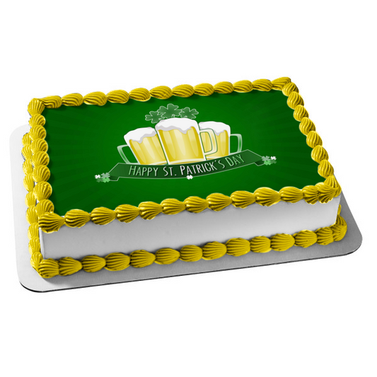 Happy St. Patrick's Day Shamrocks Pints of Beer Edible Cake Topper Image ABPID55250