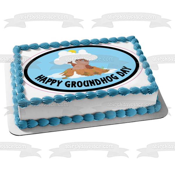 Happy Groundhog Day Edible Cake Topper Image ABPID55216