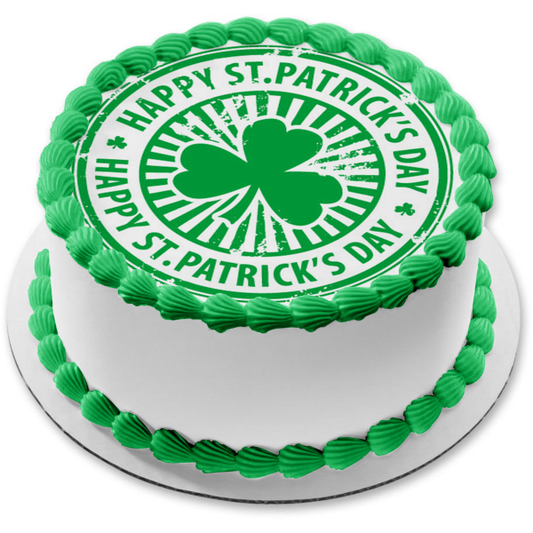 Happy St. Patrick's Day Shamrock Edible Cake Topper Image ABPID55257