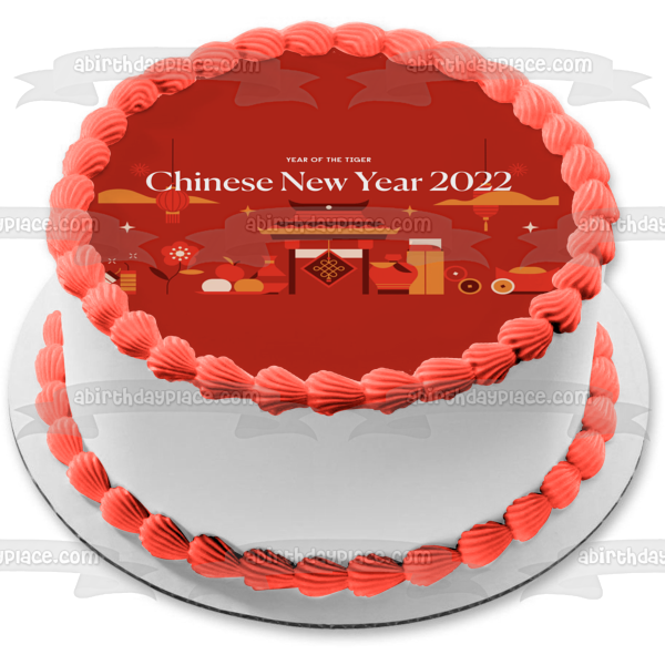Year of the Tiger Chinese New Year 2022 Edible Cake Topper Image ABPID55221