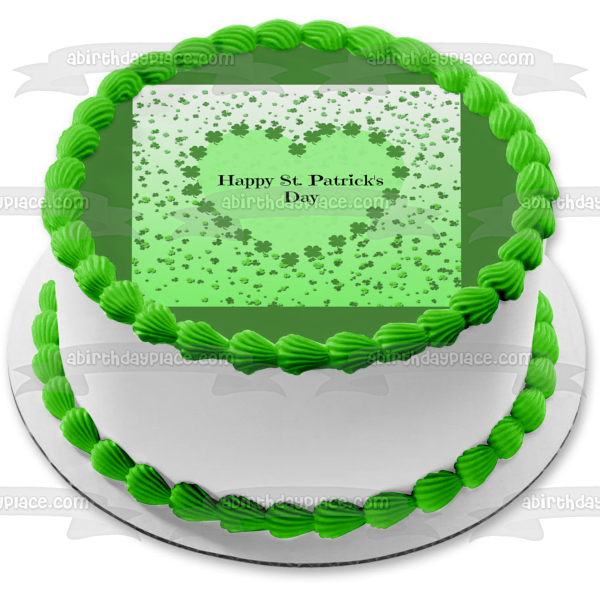Happy St. Patrick's Day Shamrocks and Hearts Edible Cake Topper Image ABPID55260