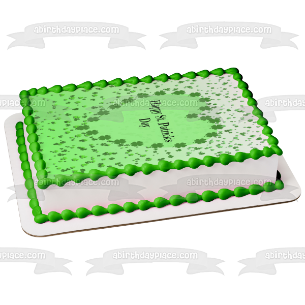 Happy St. Patrick's Day Shamrocks and Hearts Edible Cake Topper Image ABPID55260