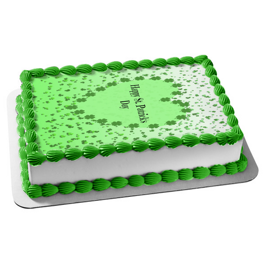 Happy St. Patrick's Day Shamrocks and Hearts Edible Cake Topper Image ABPID55260