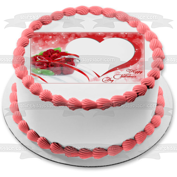 Happy Valentine's Day Heart for Your Personalized Photo Edible Cake Topper Image Frame ABPID55225