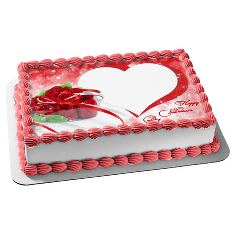 Happy Valentine's Day Heart for Your Personalized Photo Edible Cake Topper Image Frame ABPID55225