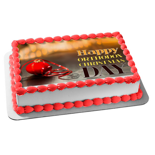 Feliz día de Navidad ortodoxo adorno de bola roja adorno comestible para tarta imagen ABPID55272 