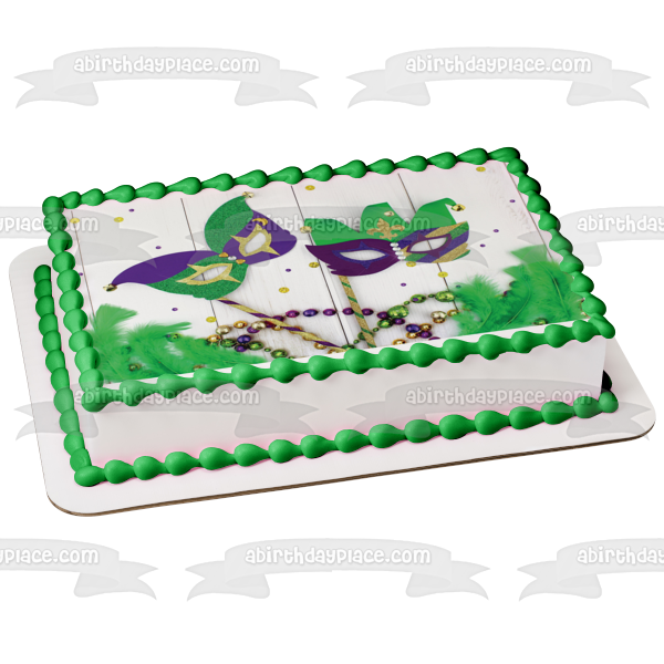 Happy Mardi Gras Colorful Masks and Jewels Edible Cake Topper Image ABPID55238