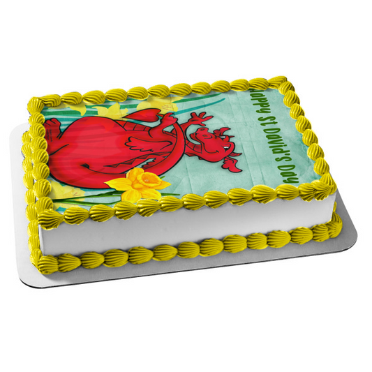 Happy St. David's Day Red Dragon Edible Cake Topper Image ABPID55274
