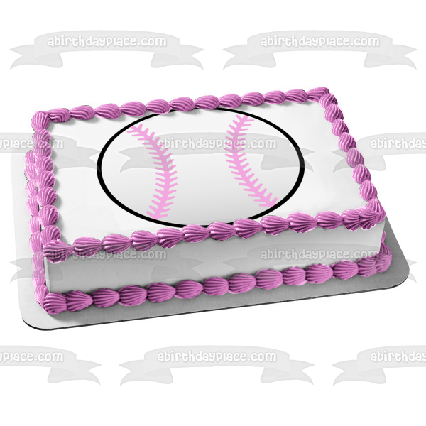 Sports Baseball Pink Stripes Black Background Edible Cake Topper Image ABPID05922