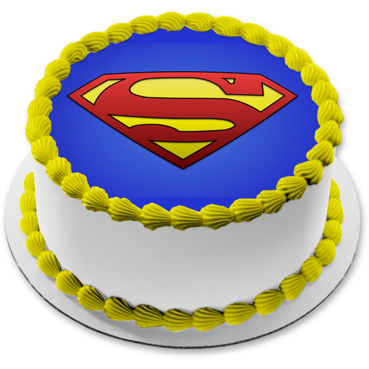 Superman Logo with a Blue Background Edible Cake Topper Image ABPID05956