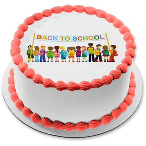 Back to School Banner Students with Backpacks Edible Cake Topper Image ABPID05974