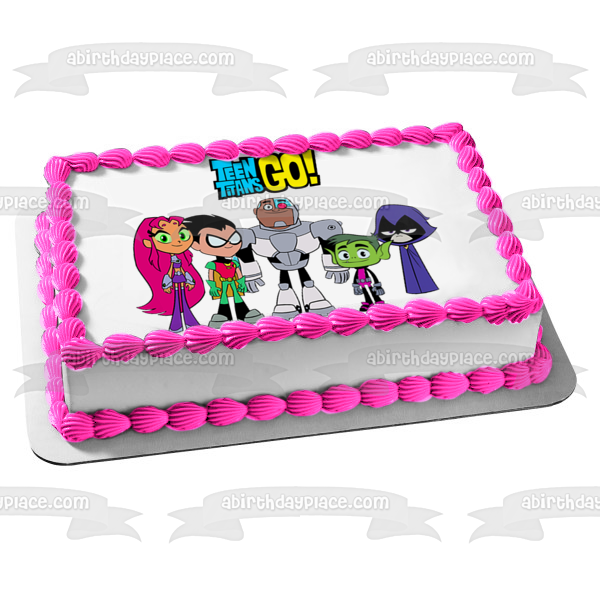 Teen Titans Go Beast Boy Starfire Robin Cyborg and Raven Edible Cake Topper Image ABPID06108