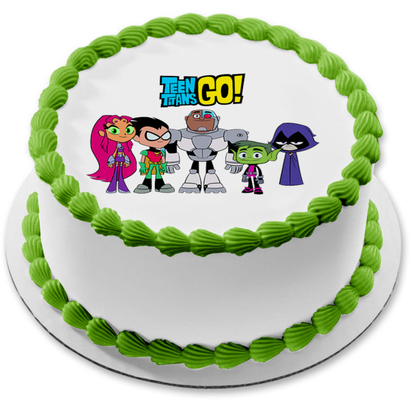 Teen Titans Go Beast Boy Starfire Robin Cyborg and Raven Edible Cake Topper Image ABPID06108