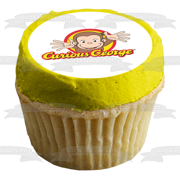 Curious George Logo Waving Red with a Yellow Background Edible Cake Topper Image ABPID05983