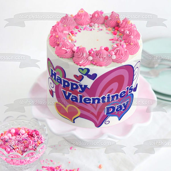Happy Valentine's Day Hearts Edible Cake Topper Image ABPID05988