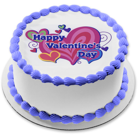 Happy Valentine's Day Hearts Edible Cake Topper Image ABPID05988