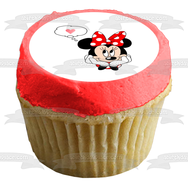 Minnie Mouse Pink Heart Edible Cake Topper Image ABPID06304