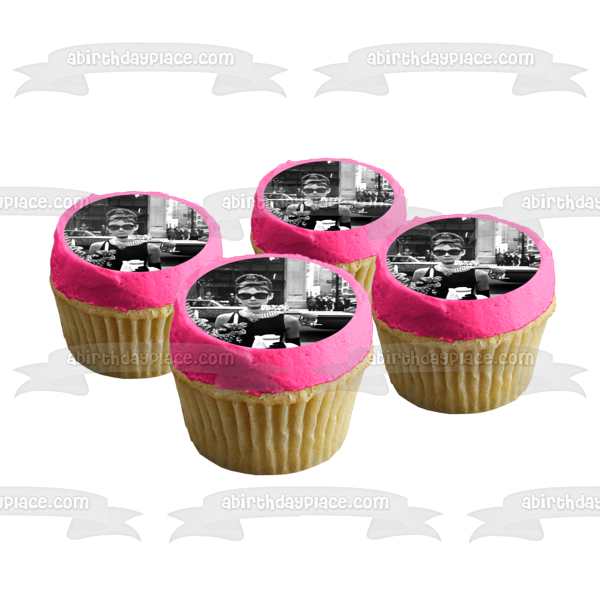 Audry Hepburn Car Jewelry In Black and White Edible Cake Topper Image ABPID06307