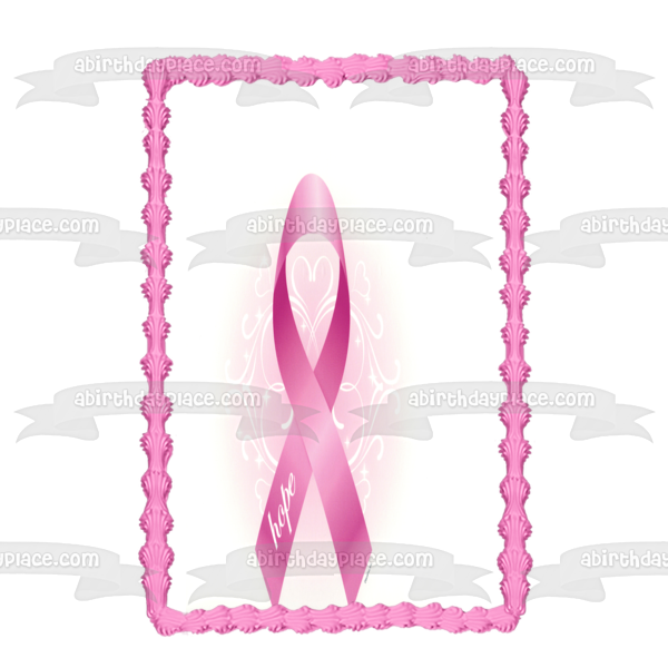 Breast Cancer Awareness Pink Ribbon Edible Cake Topper Image ABPID06142
