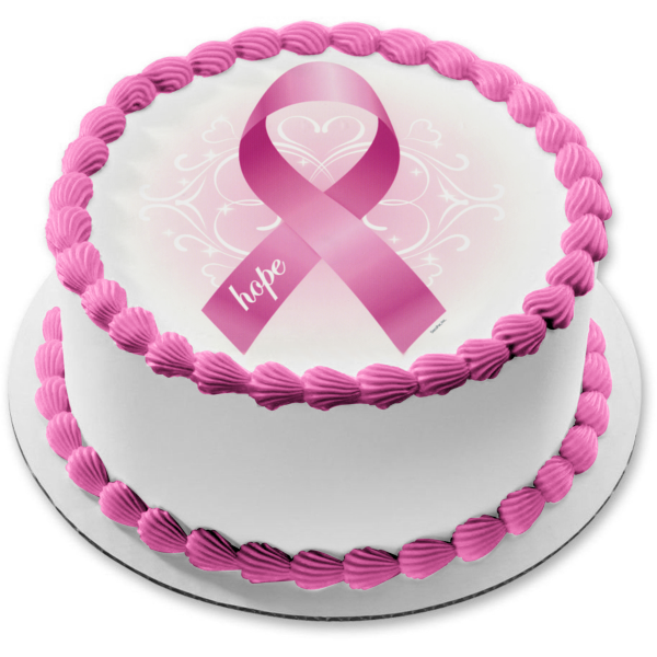 Breast Cancer Awareness Pink Ribbon Edible Cake Topper Image ABPID06142