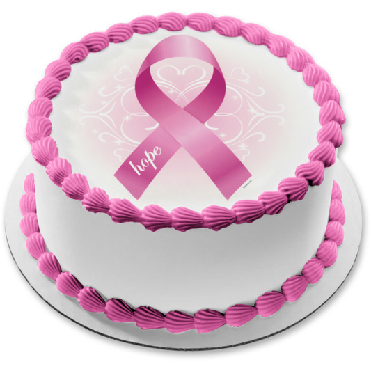 Breast Cancer Awareness Pink Ribbon Edible Cake Topper Image ABPID06142