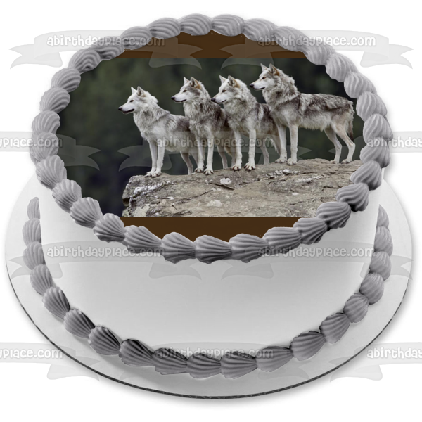 Wolf Family Grey Rock Edible Cake Topper Image ABPID06149