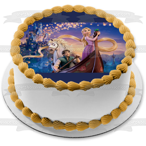 Tangled Rapunzel Flynn Rider Maximus and a Castle Edible Cake Topper Image ABPID06152