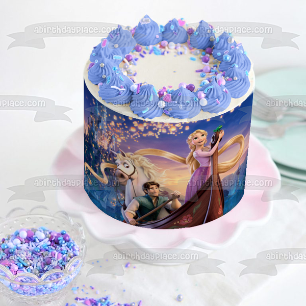 Tangled Rapunzel Flynn Rider Maximus and a Castle Edible Cake Topper Image ABPID06152