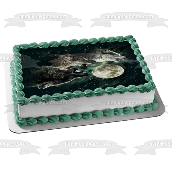 Wolves Howling at the Moon Edible Cake Topper Image ABPID06320