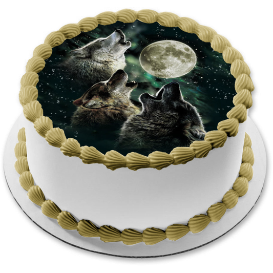 Wolves Howling at the Moon Edible Cake Topper Image ABPID06320