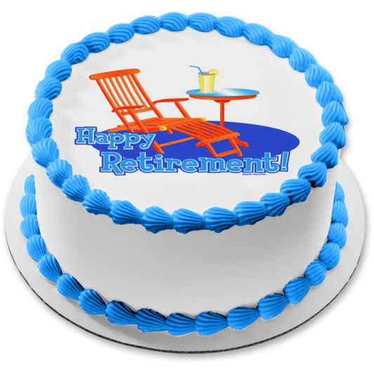 Happy Retirement Lemonade and a Beach Chair Edible Cake Topper Image ABPID06163