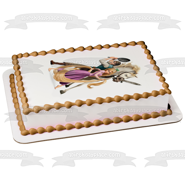 Tangled Rapunzel Flynn Rider Maximus Sword and a Frying Pan Edible Cake Topper Image ABPID06175