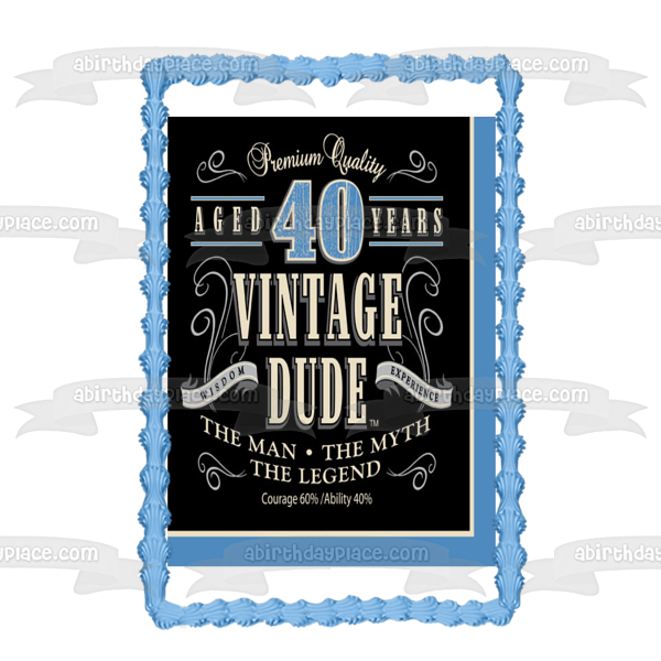 Premium Quality Aged 40 Years Vintage Dude the Man the Myth the Legend Edible Cake Topper Image ABPID06177