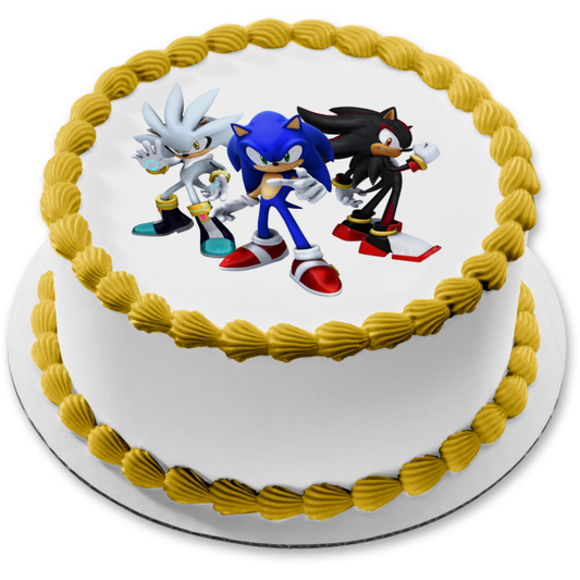 Sonic the Hedgehog 3 Silver the Hedgehog and Shadow the Hedgehog Edible Cake Topper Image ABPID06374