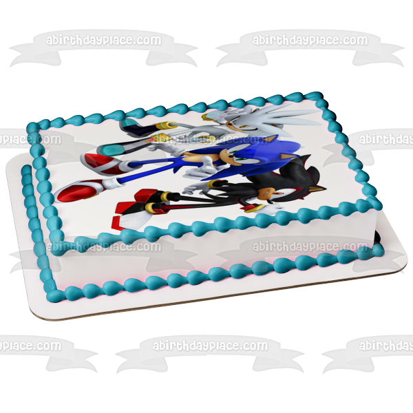 Sonic the Hedgehog 3 Silver the Hedgehog and Shadow the Hedgehog Edible Cake Topper Image ABPID06374
