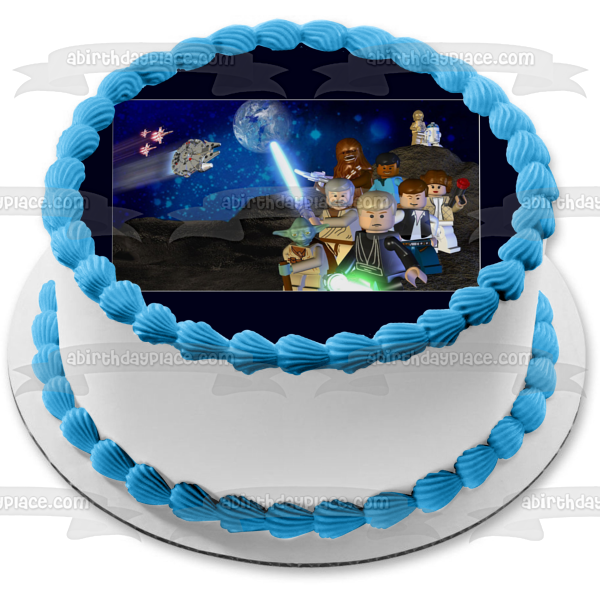Star Wars LEGO R2-D2 C-3PO Luke Skywalker and Chewbaca Edible Cake Topper Image ABPID06380