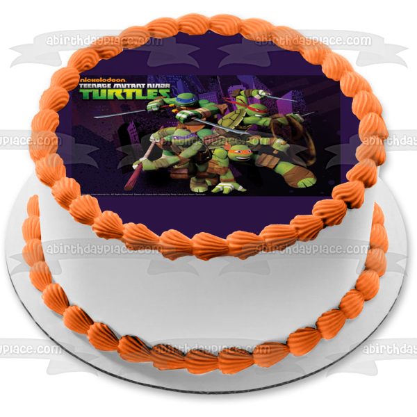 Teenage Mutant Ninja Turtles Donatello Michaelangelo Leonardo and Raphael Tmnt with Swords and Nun-Chucks Edible Cake Topper Image ABPID06421