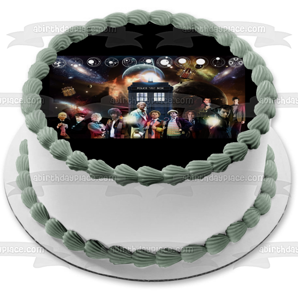 Dr. Who Time Machine Eleventh Doctor First Doctor and Tenth Doctor Edible Cake Topper Image ABPID06255