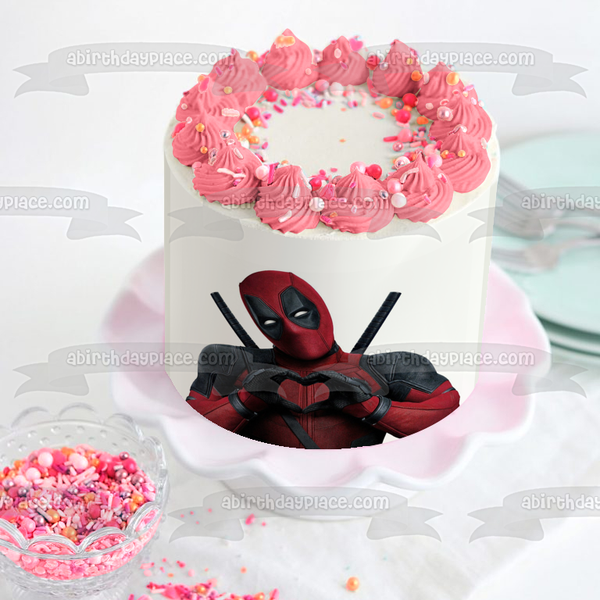 Deadpool Heart Hands Edible Cake Topper Image ABPID06262