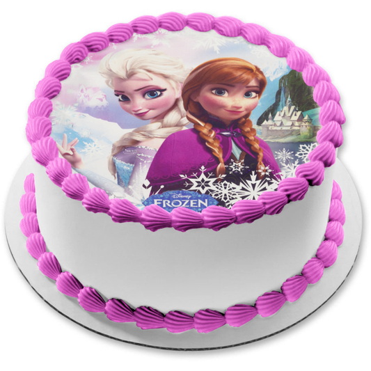 Frozen Anna Elsa Snowflakes and a Castle Edible Cake Topper Image ABPID06270