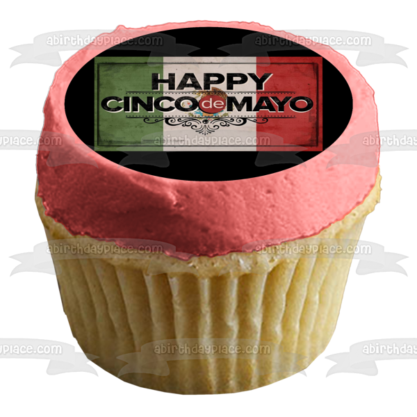 Happy Cinco De Mayo Mexican Flag Edible Cake Topper Image ABPID06275