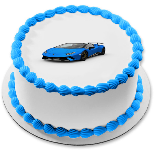 Blue Lamborghini with a White Background Edible Cake Topper Image ABPID06468