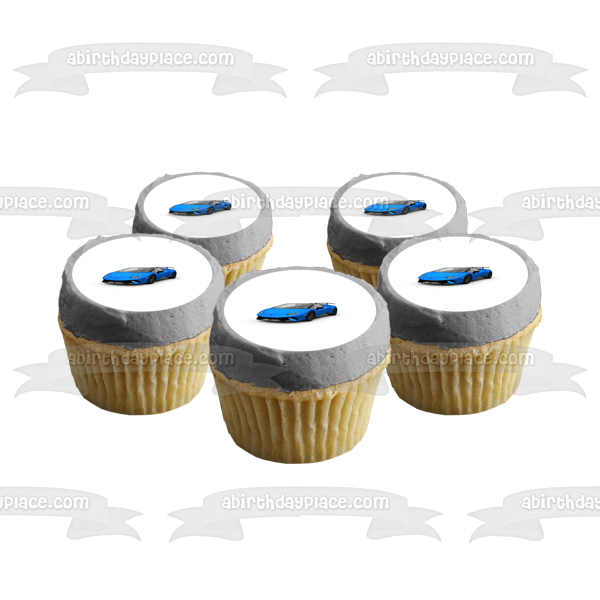 Blue Lamborghini with a White Background Edible Cake Topper Image ABPID06468