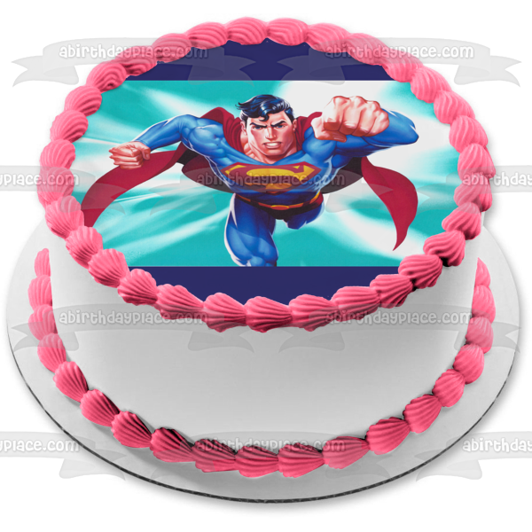 Superman Flying with a Blue Background Edible Cake Topper Image ABPID06485