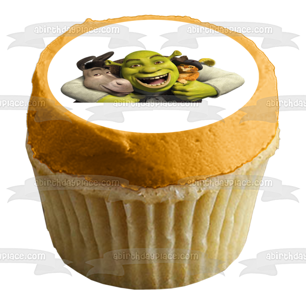 Shrek Donkey and Puss In Boots Hugging Edible Cake Topper Image ABPID06600