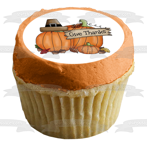 Thanksgiving Harvest with Pumpkins Give Thanks Edible Cake Topper Image ABPID06602